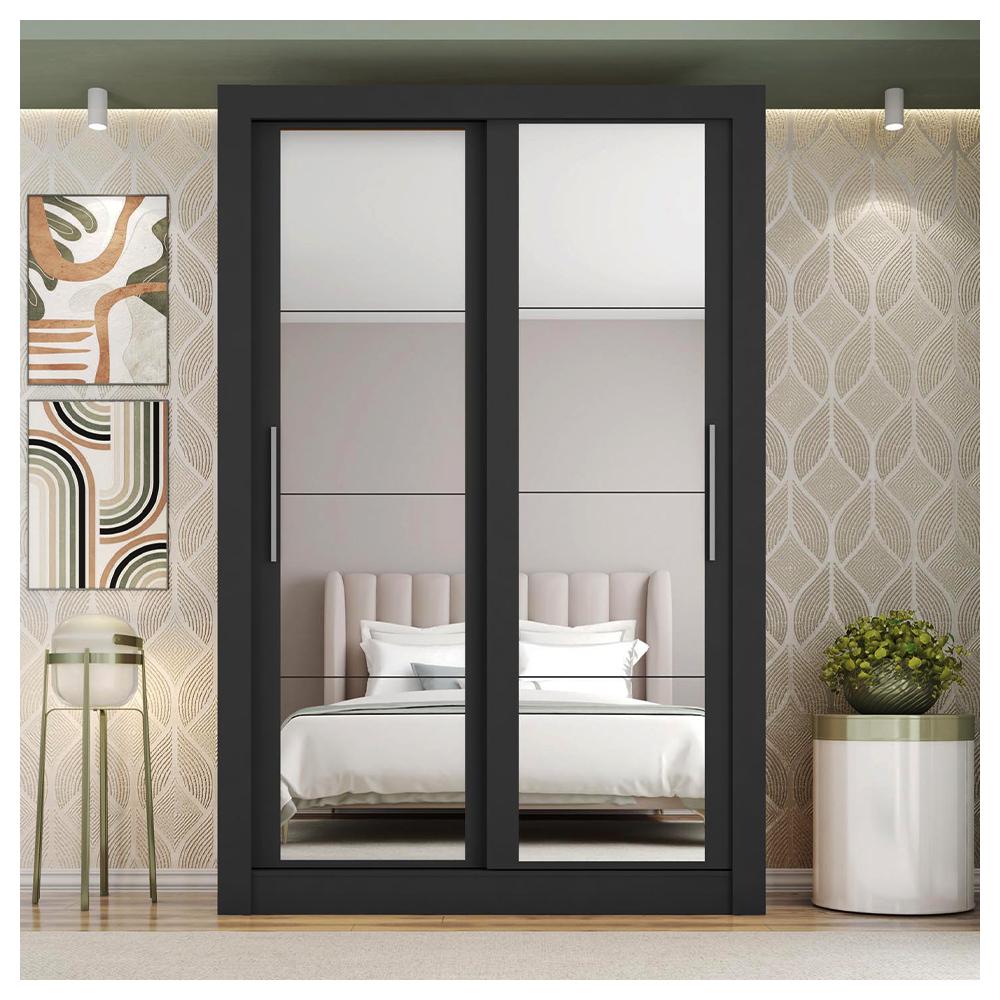 Guarda Roupa Solteiro 2 Portas Com Espelho Preto New Glass