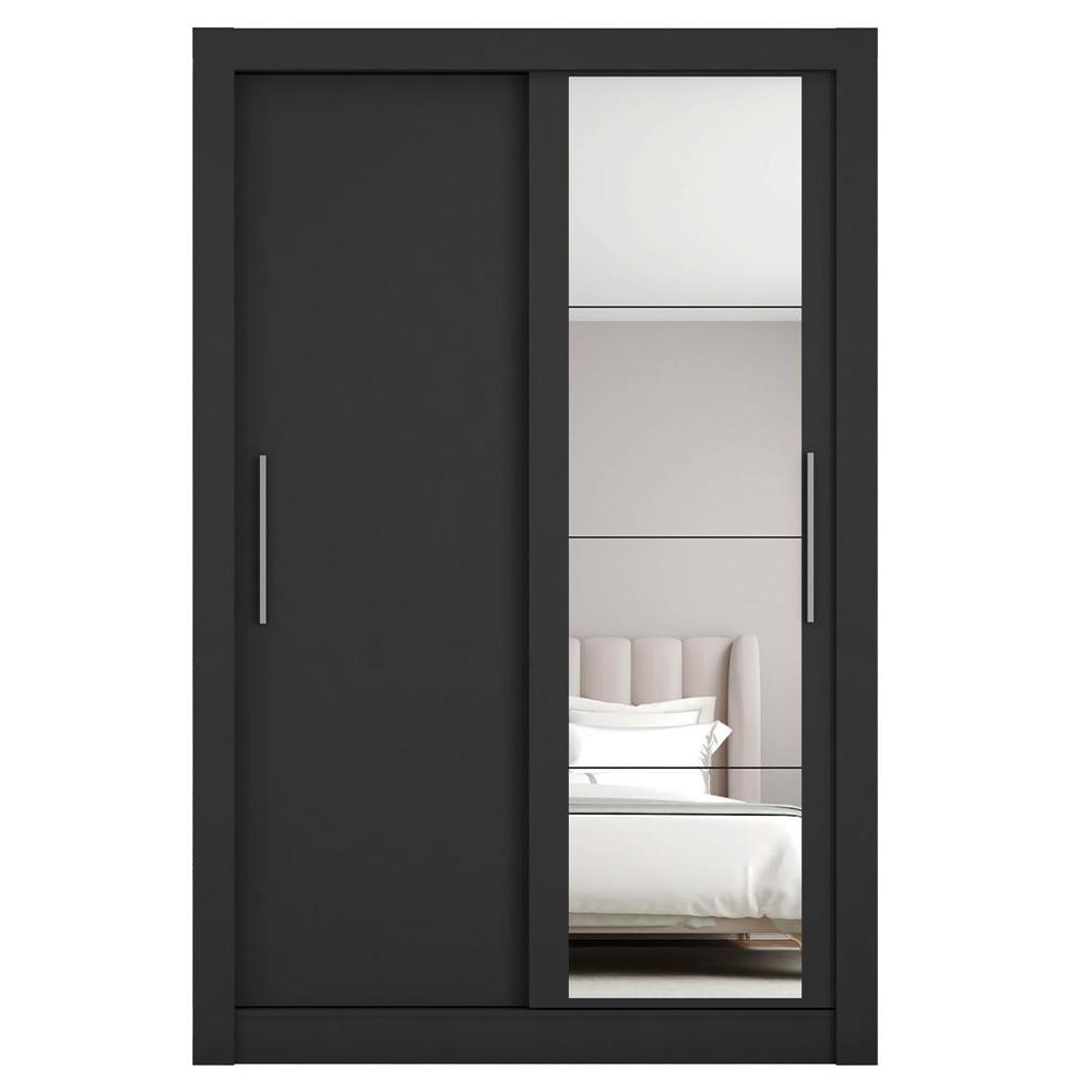 Guarda Roupa Solteiro Com Espelho 2 Portas 2 Gavetas Preto