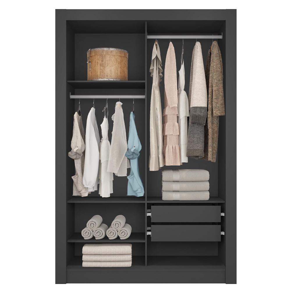 Guarda Roupa Solteiro Com Espelho 2 Portas 2 Gavetas Preto