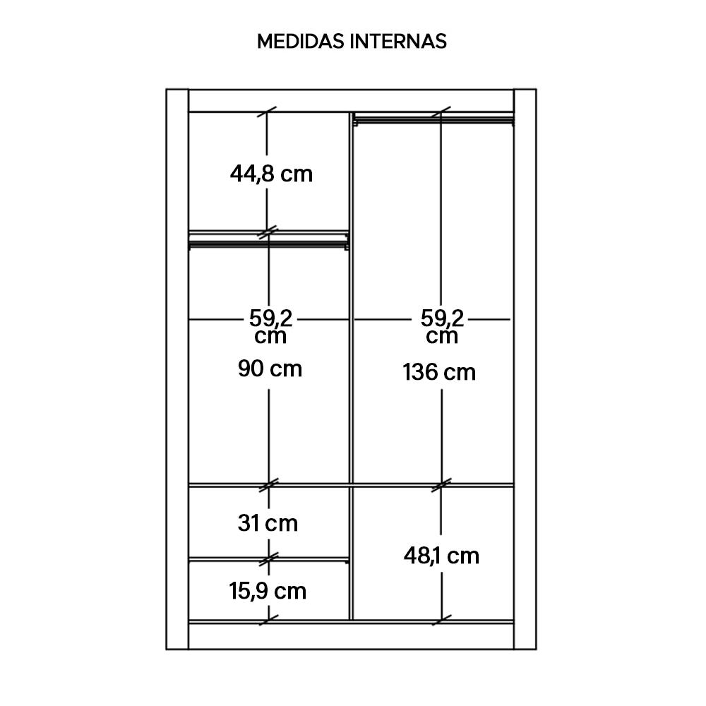 Guarda Roupa Solteiro Com Espelho 2 Portas 2 Gavetas Preto