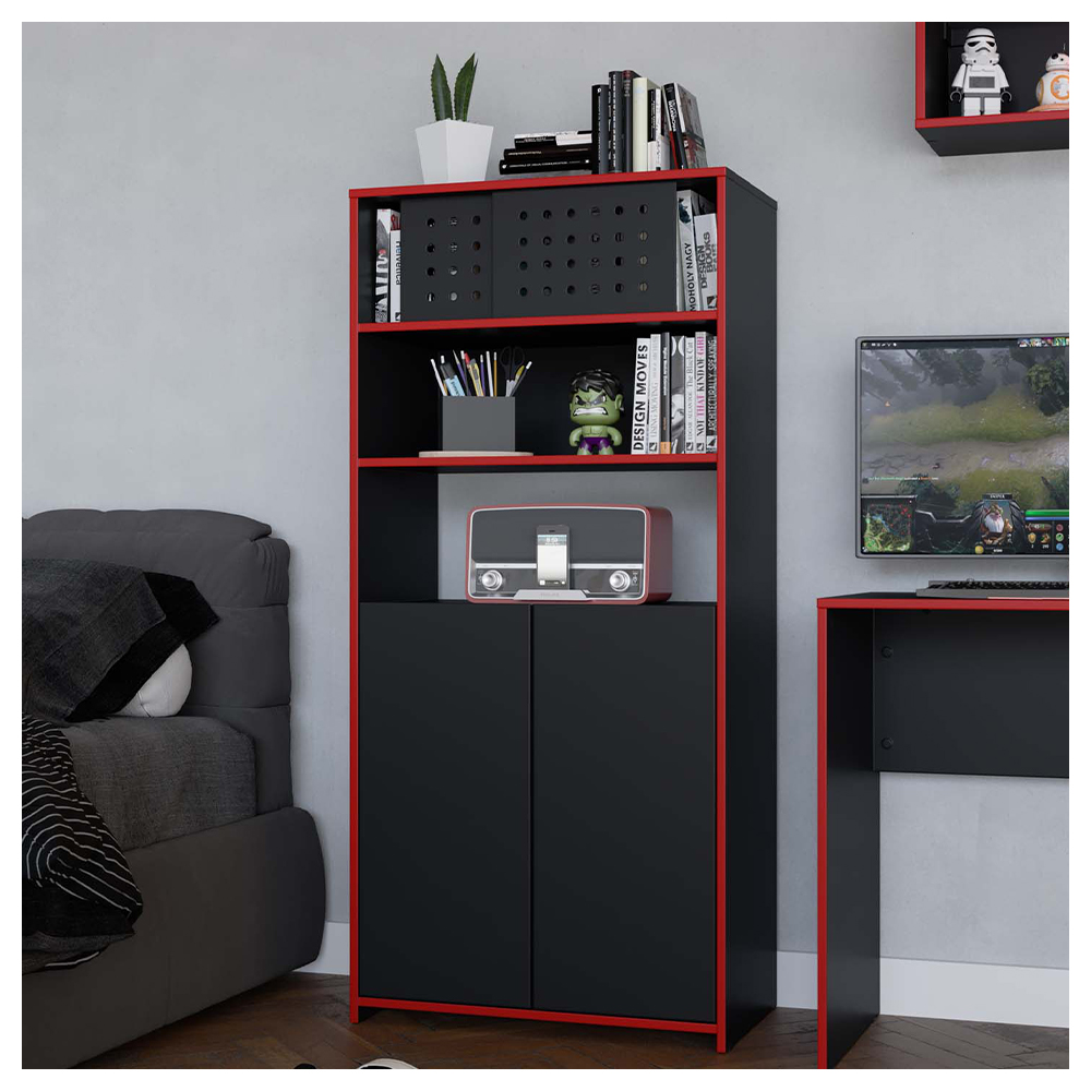 Kit Armário Alto Baixo Gamer Escritório Pixel Preto Caemmun