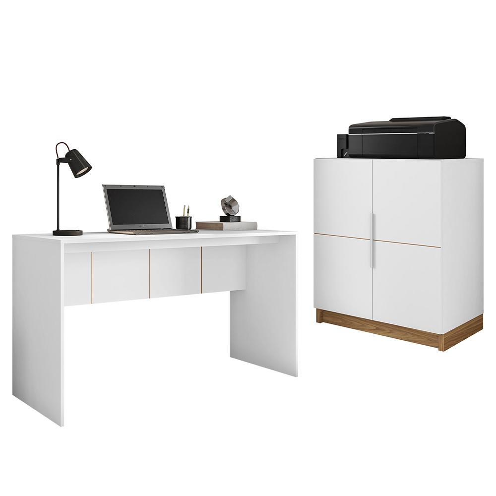 Kit Conjunto Escritório Armário Mesa Cubic Branco Caemmun