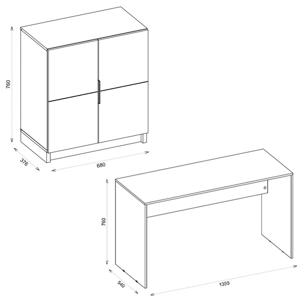 Kit Conjunto Escritório Armário Mesa Cubic Branco Caemmun