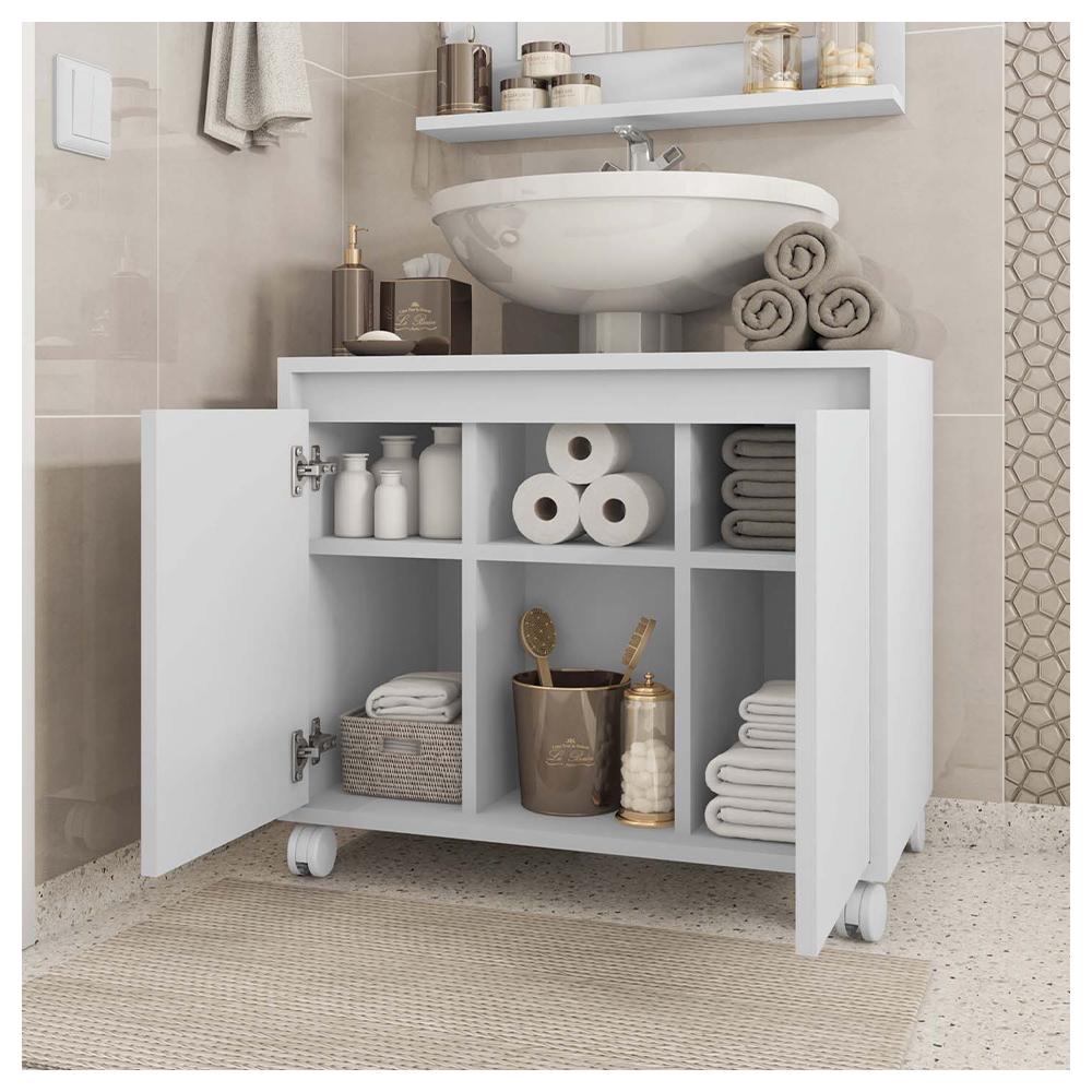 Kit Conjunto Gabinete Armario Banheiro Espelho Clean Branco