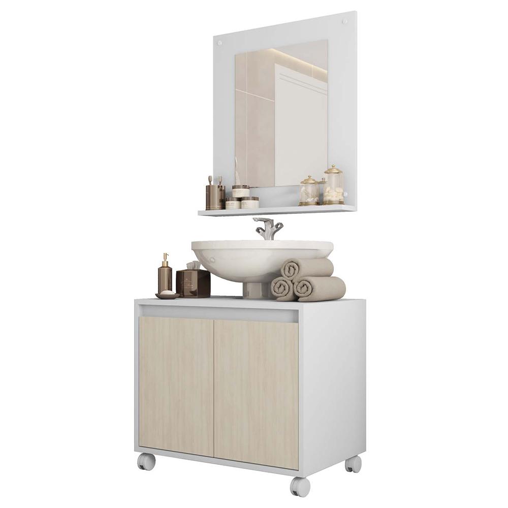 Kit Conjunto Gabinete Armario Banheiro Espelho Clean Caemmun