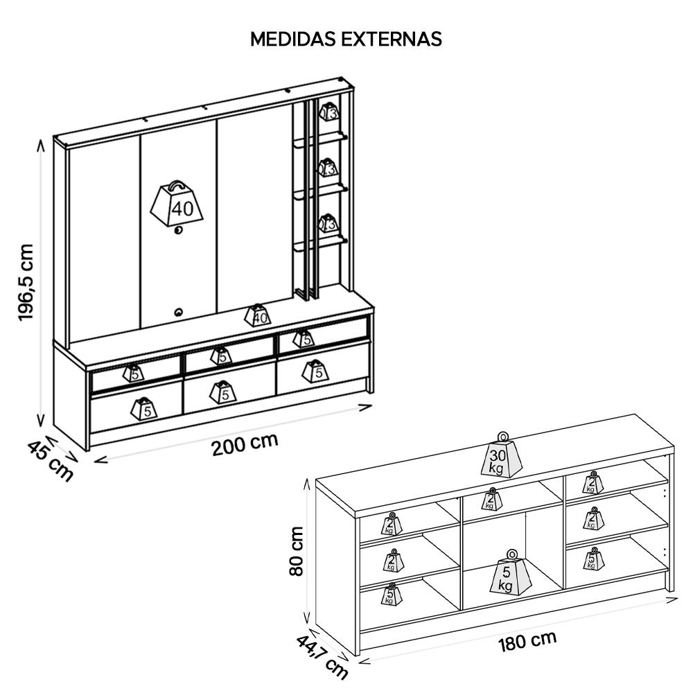 Kit Conjunto Sala Estar Home Theater Buffet Vectro Caemmun