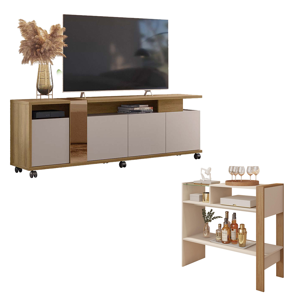 Kit Conjunto Sala de Estar Bancada Aparador Columbus Caemmun