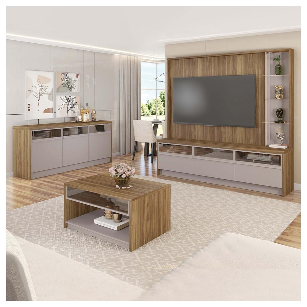Kit Conjunto Sala de Estar Home Buffet Mesa Vectro Caemmun