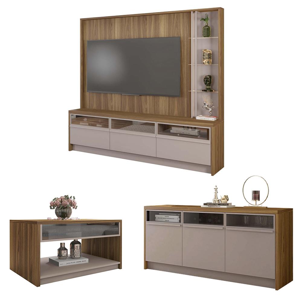 Kit Conjunto Sala de Estar Home Buffet Mesa Vectro Caemmun