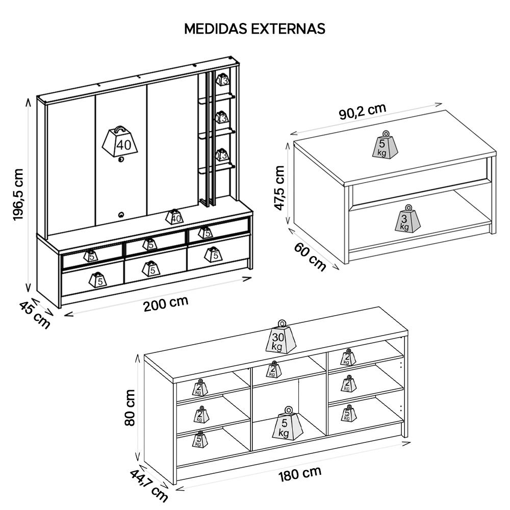 Kit Conjunto Sala de Estar Home Buffet Mesa Vectro Caemmun
