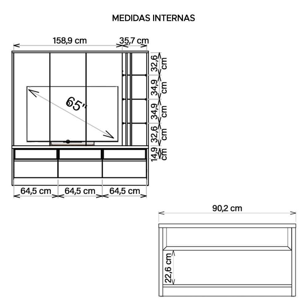 Kit Conjunto Sala de estar Home Theater Mesa Vectro Caemmun
