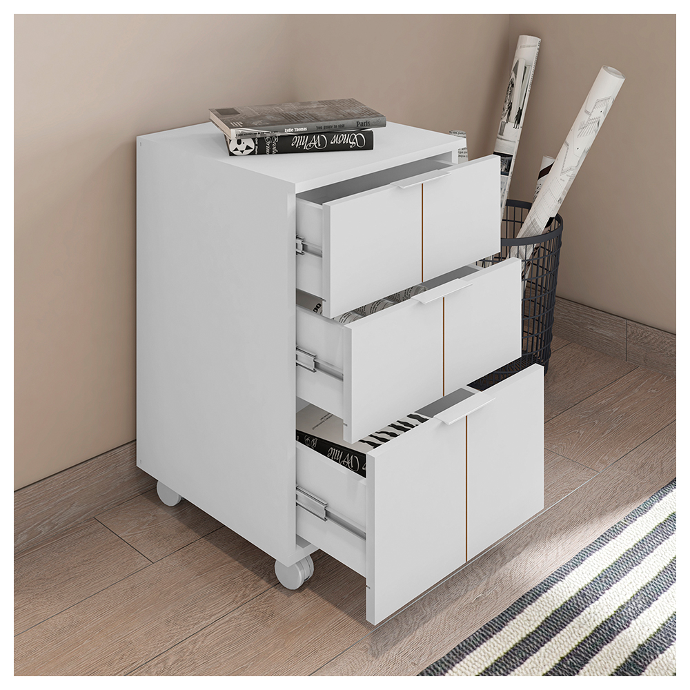 Kit Escritório 2 Peças Mesa Gaveteiro Cubic Branco Caemmun