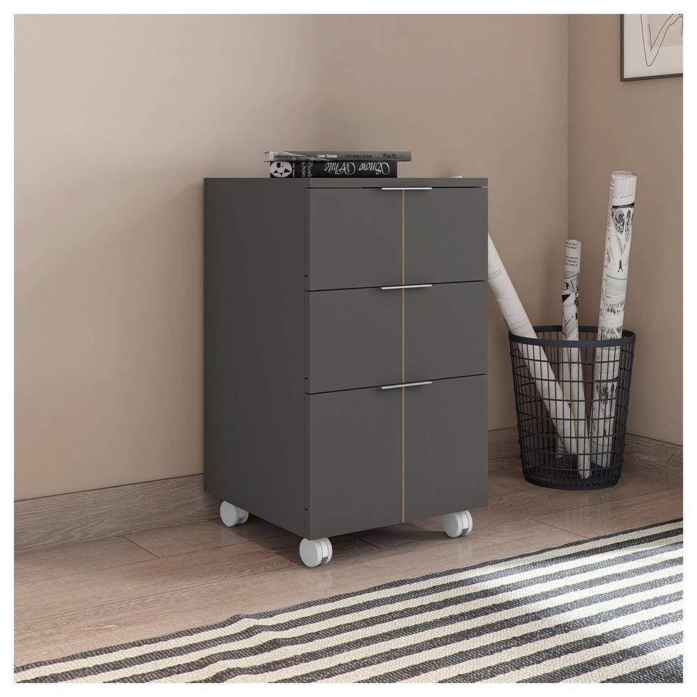 Kit Escritório Armário Alto Gaveteiro Cinza Cubic Caemmun