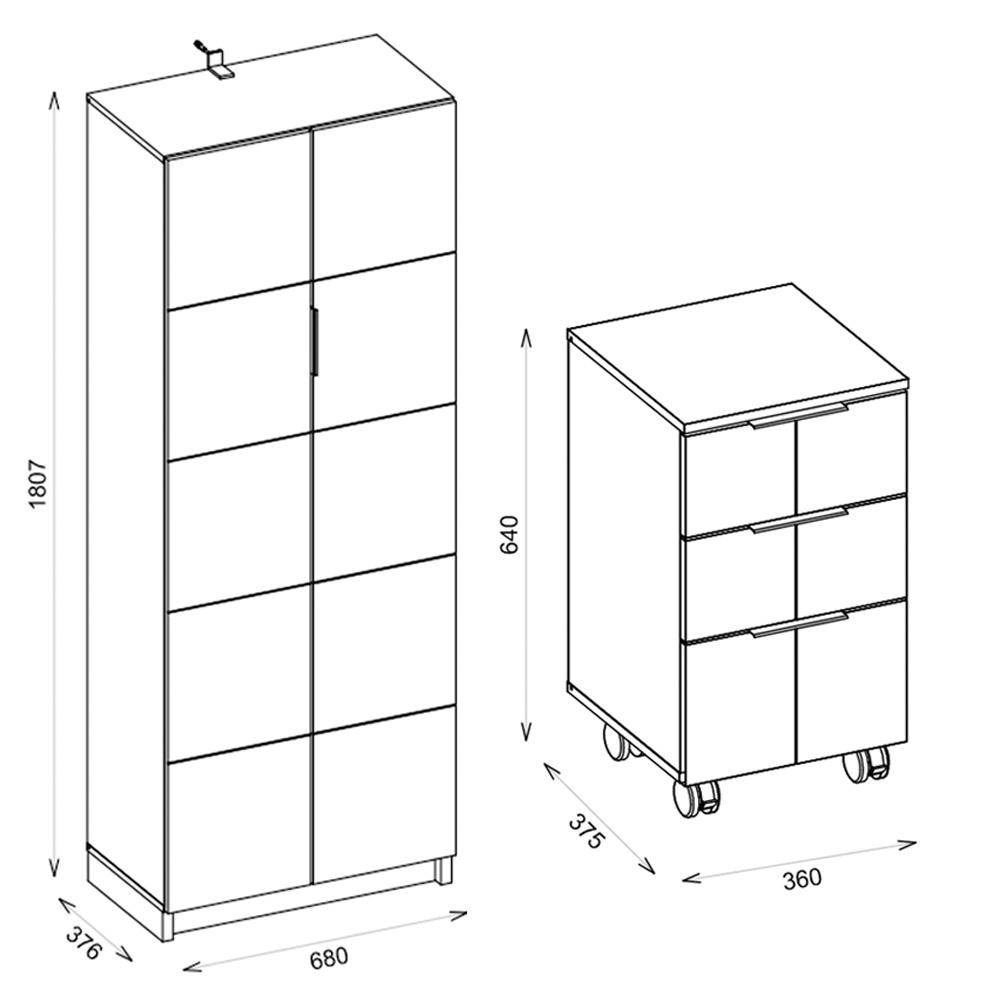 Kit Escritório Armário Alto Gaveteiro Cinza Cubic Caemmun
