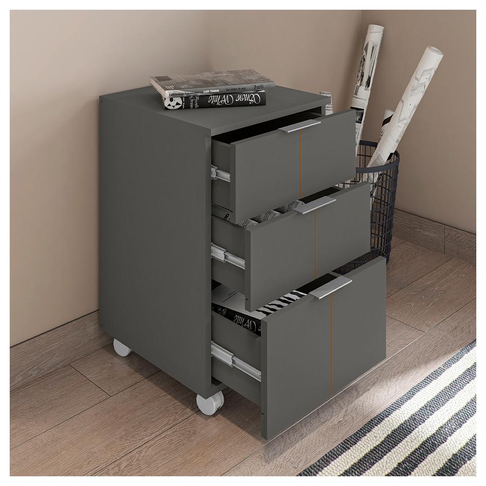 Kit Escritório Armário Alto Gaveteiro Cinza Cubic Caemmun