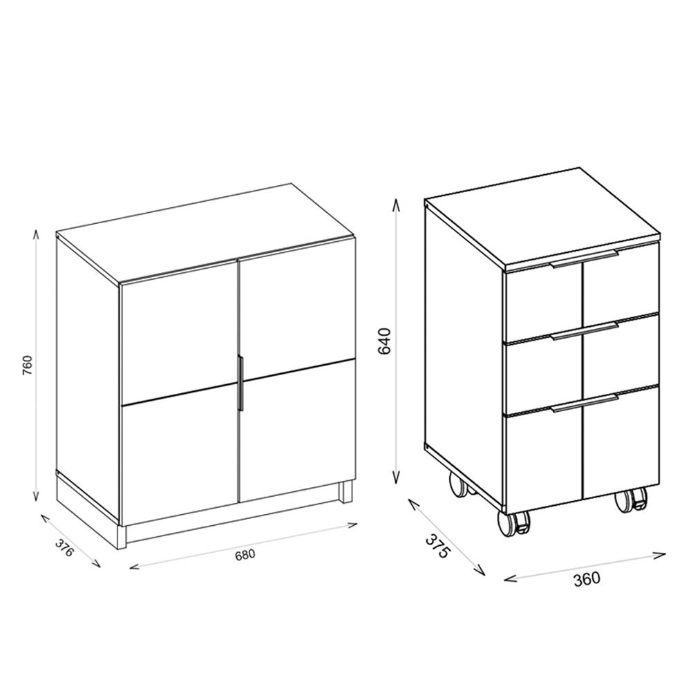 Kit Escritório Armário Baixo Gaveteiro Cubic Branco Caemmun