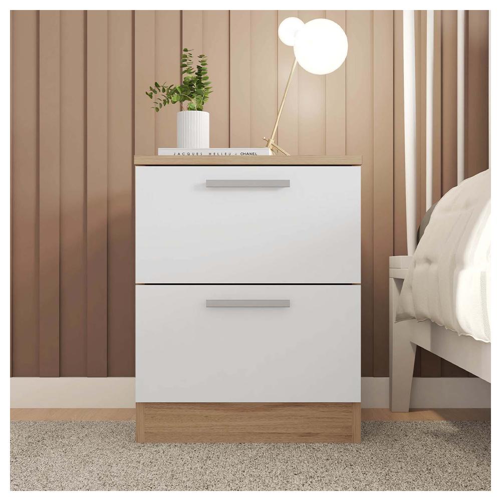 Mesa Cabeceira Quarto 2 Gavetas Sleep Marrom Branco Caemmun
