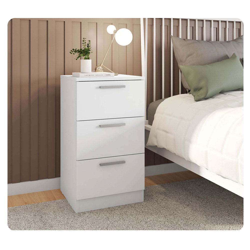 Mesa De Cabeceira Para Quarto 3 Gavetas Sleep Branco Caemmun