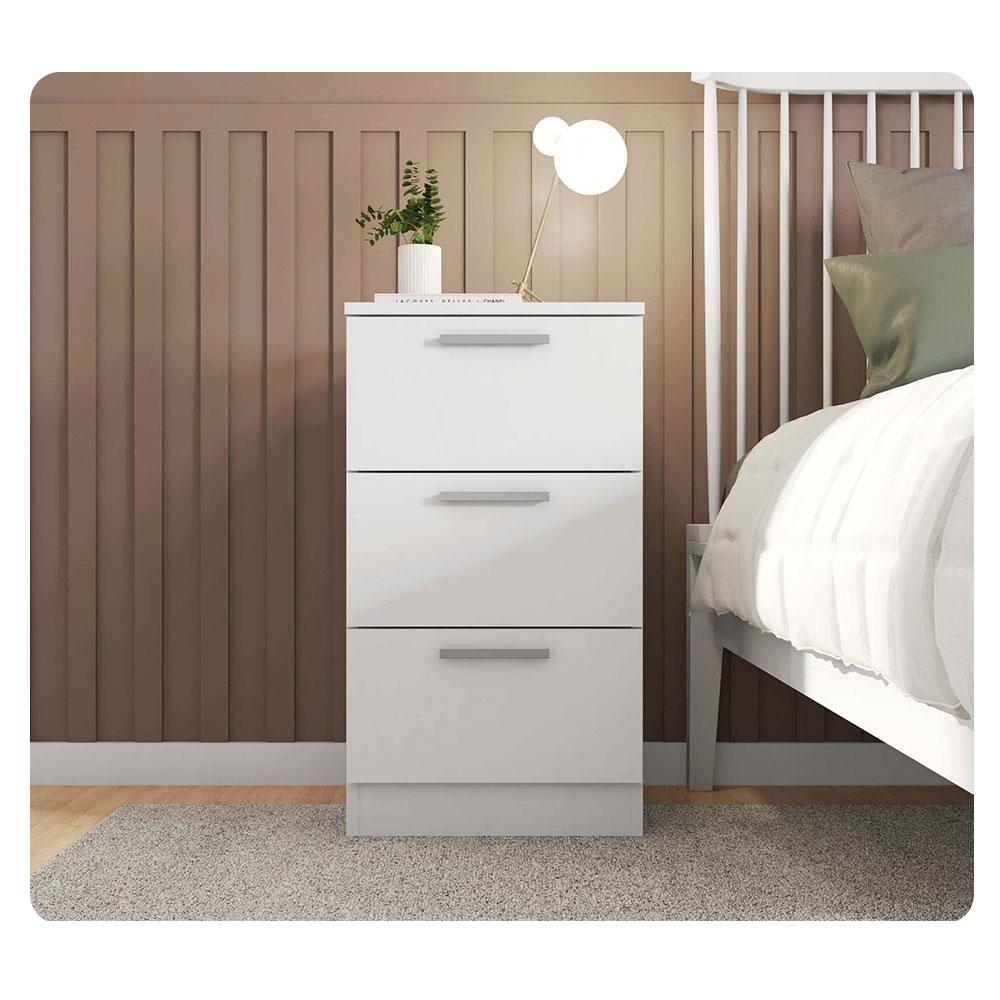 Mesa De Cabeceira Para Quarto 3 Gavetas Sleep Branco Caemmun