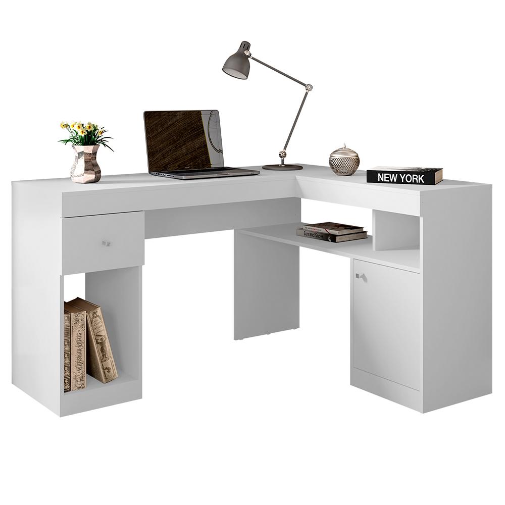 Mesa De Computador Com Porta E Gaveta Nilo Branco Fosco
