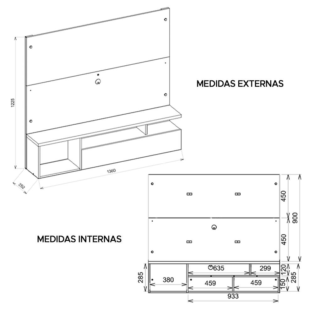 Painel Bancada Para TV Até 55 Polegadas Black Marrom Caemmun