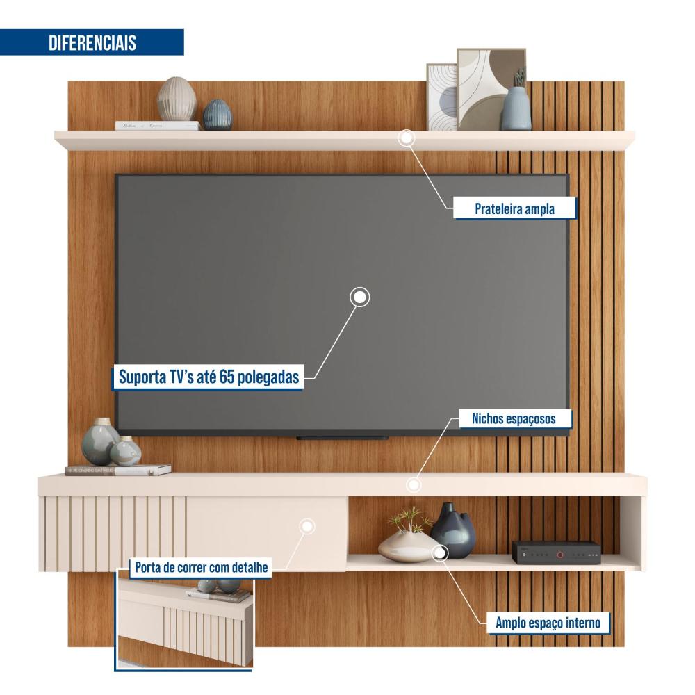 Painel Suspenso Jade 1.8 Freijó/Off White para TV até 65” - Caemmun