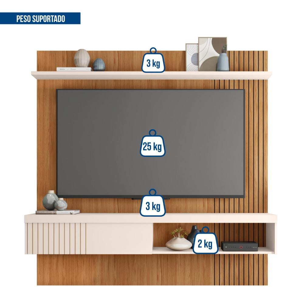 Painel Suspenso Jade 1.8 Freijó/Off White para TV até 65” - Caemmun