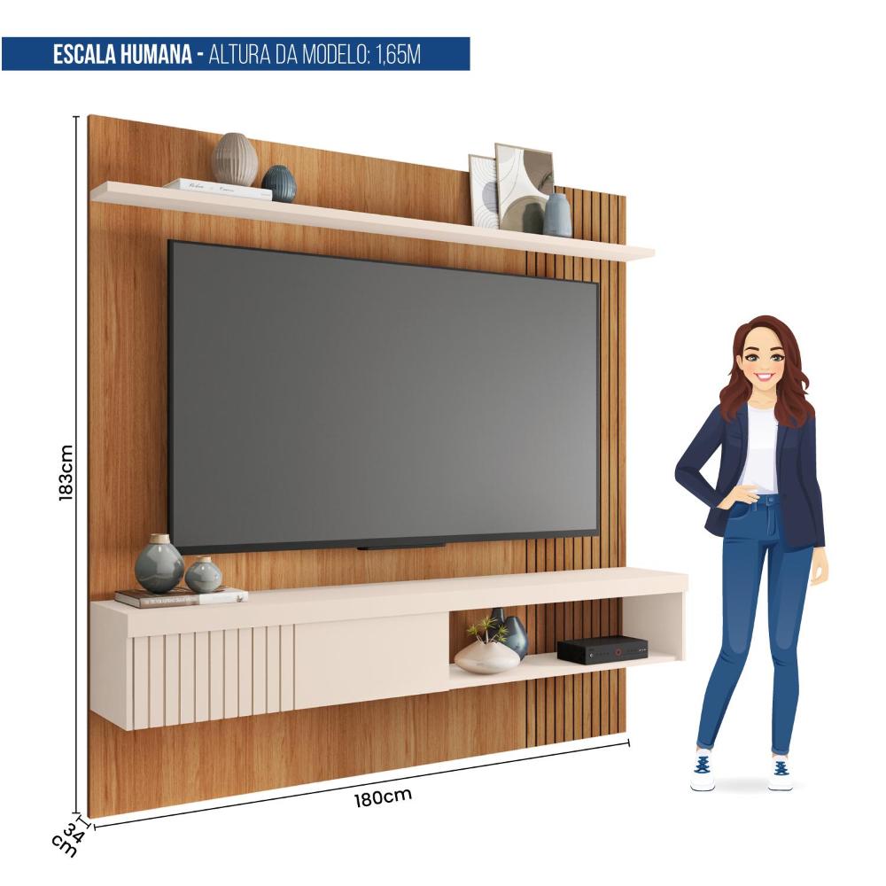 Painel Suspenso Jade 1.8 Freijó/Off White para TV até 65” - Caemmun