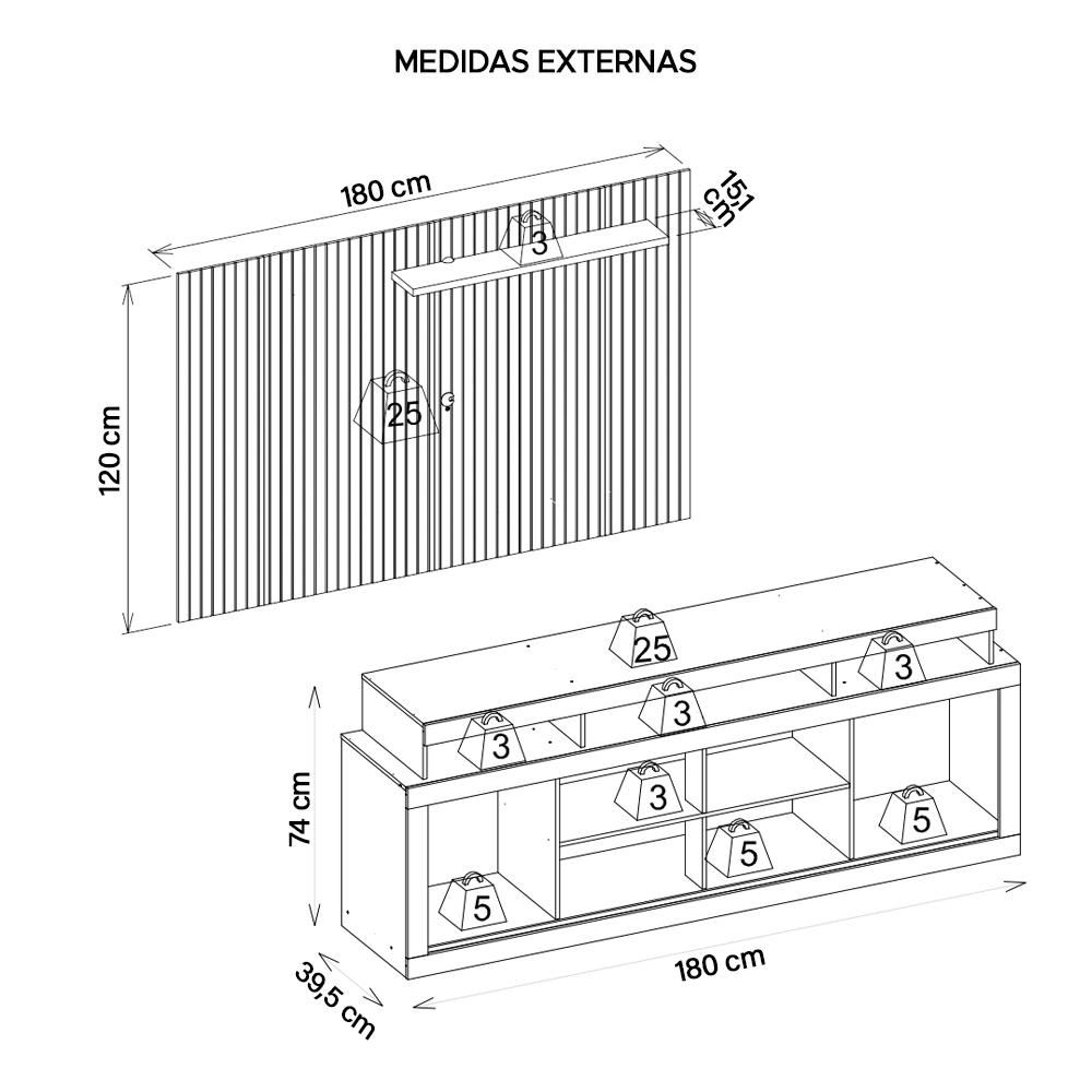 Rack E Painel Para TV até 70 Polegadas Sun Marrom Caemmun