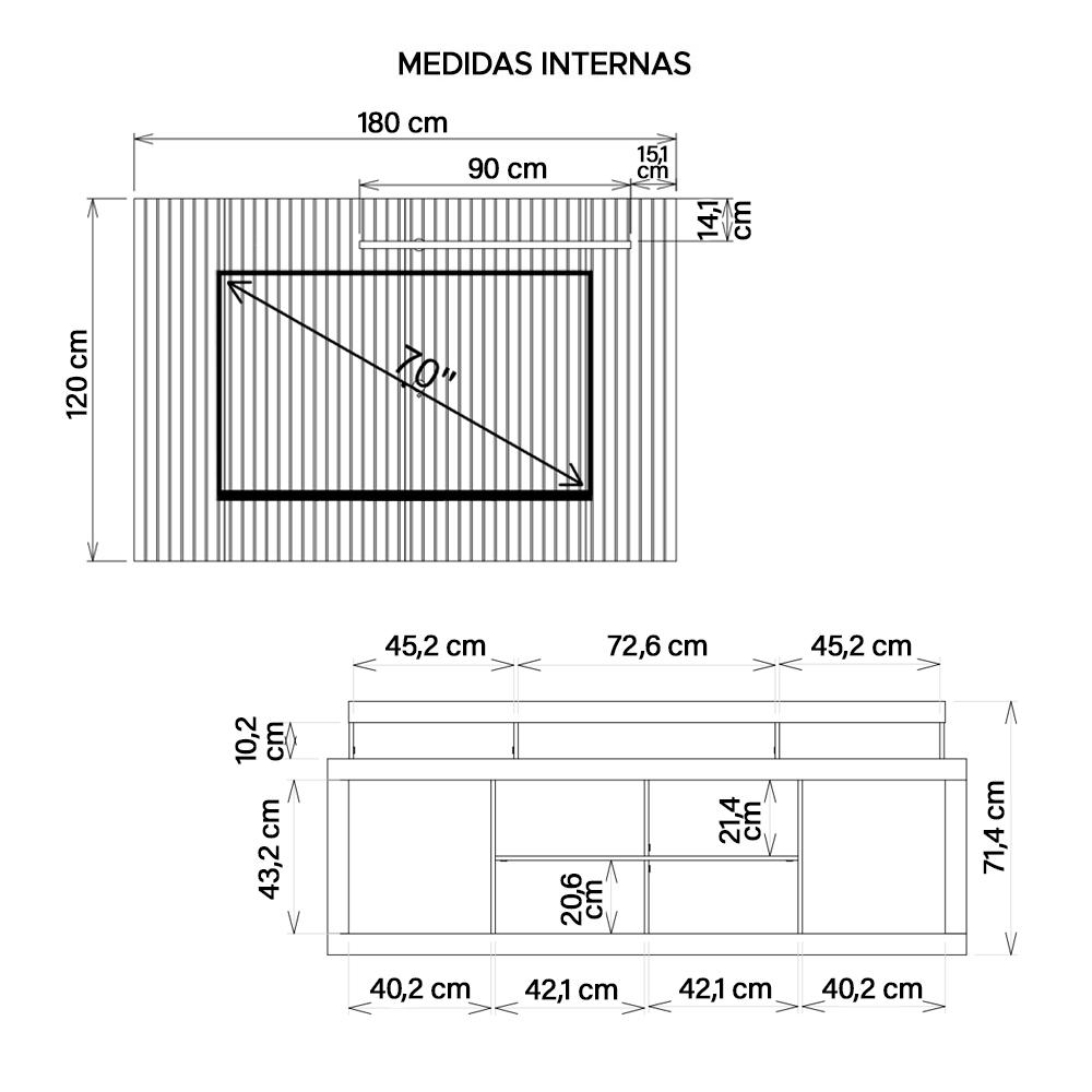 Rack E Painel Para TV até 70 Polegadas Sun Marrom Caemmun