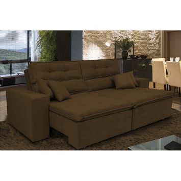Sofá Cairo 3,12m Retrátil, Reclinável com 4 Almofadas Tecido Suede Café - Cama InBox é boa?