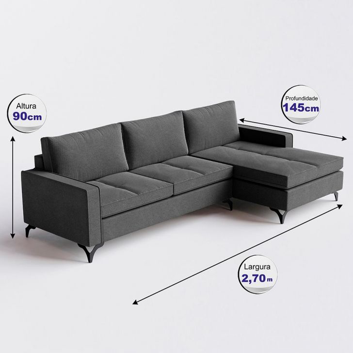 Sofá com Chaise 2,90 x 1,80 - Fox – Conceito Mobile