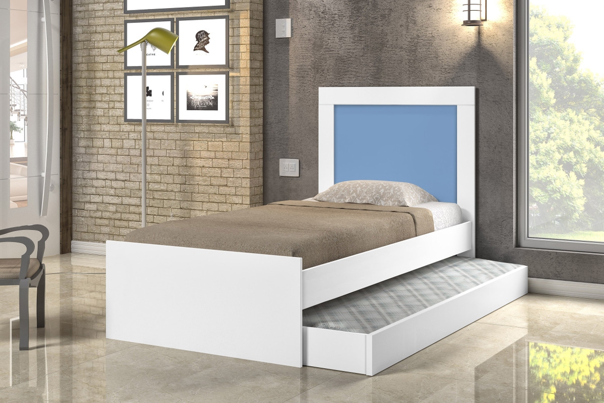 Bibox Lunis Solteiro Branco e Azul com Colchões