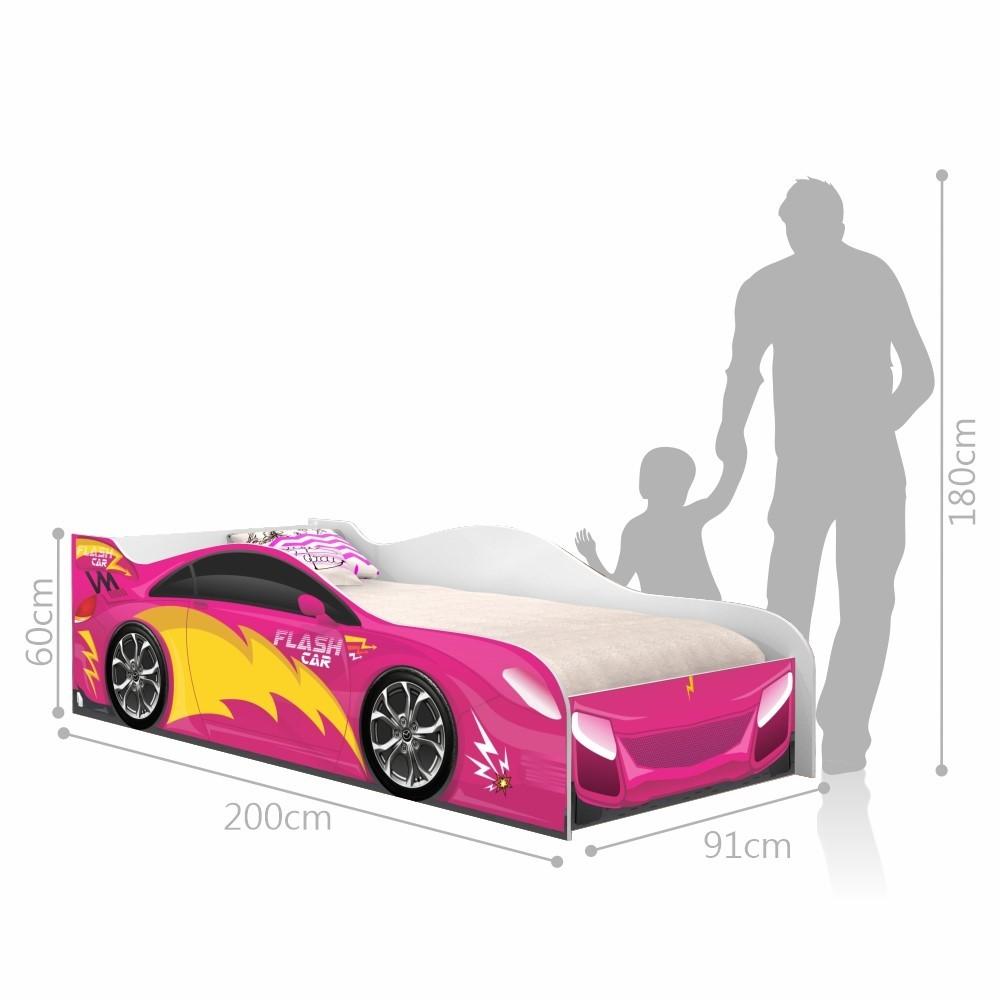 Cama Carro Fast Menina Rosa Solteiro Com Colchão