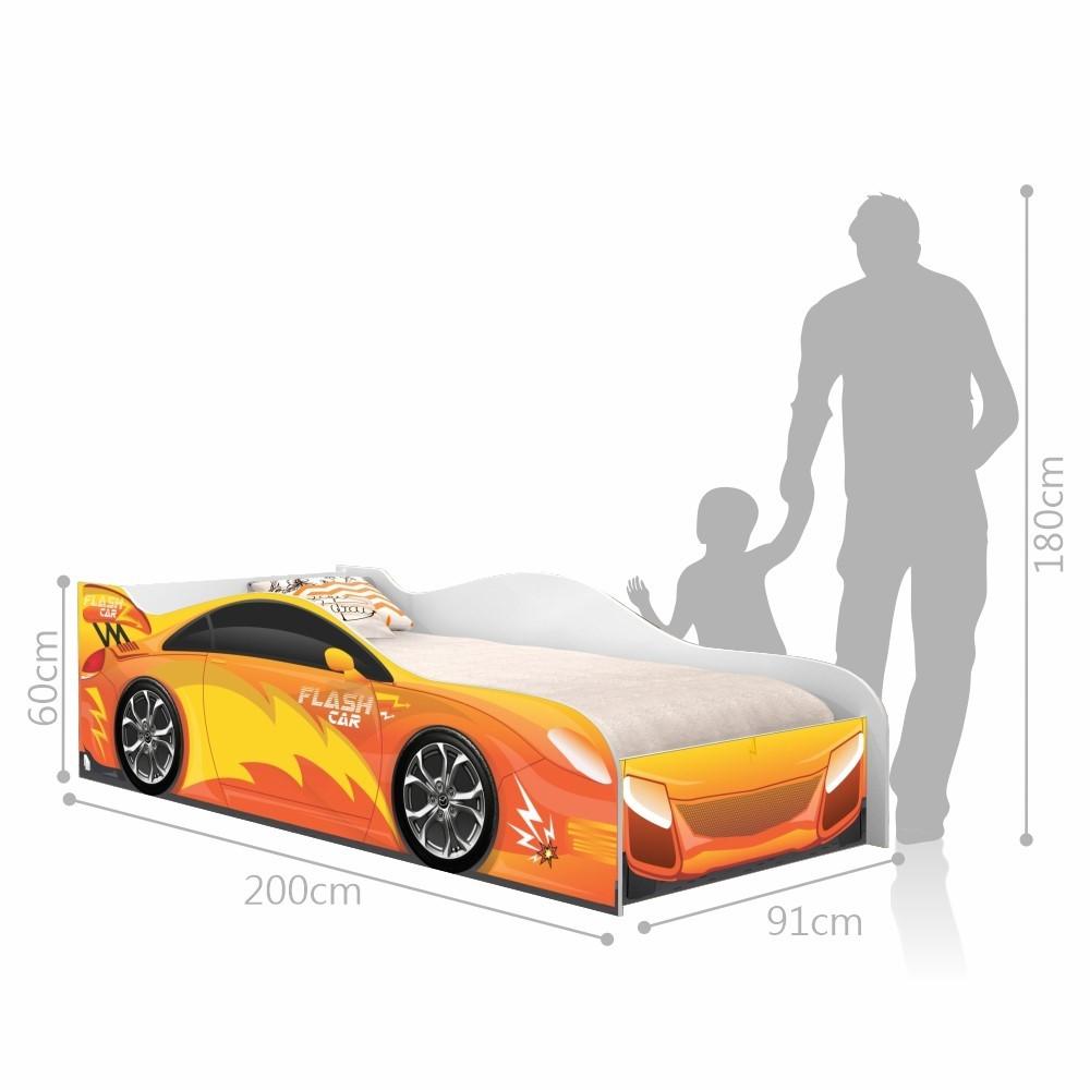 Cama Carro Fast Menino Laranja Solteiro Com Colchão