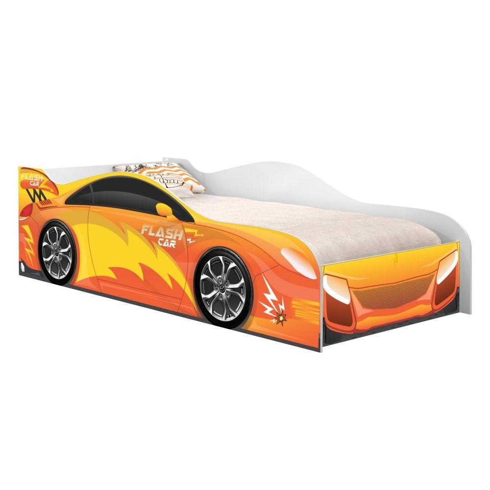 Cama Carro Fast Menino Laranja Solteiro Com Colchão
