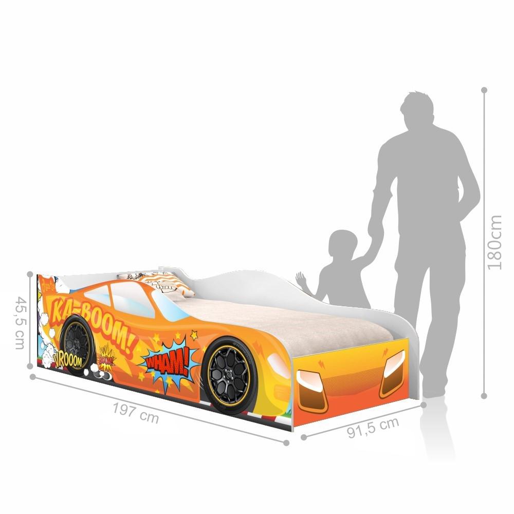 Cama Carro Kaboom Laranja Solteiro Com Colchão