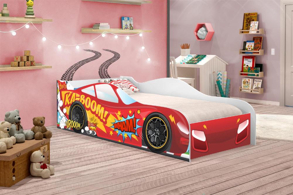 Cama Carro Kaboom Vermelho Solteiro Com Colchão
