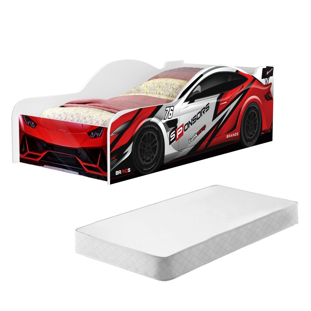 Cama Carro Solteiro Vermelho Full com Colchão