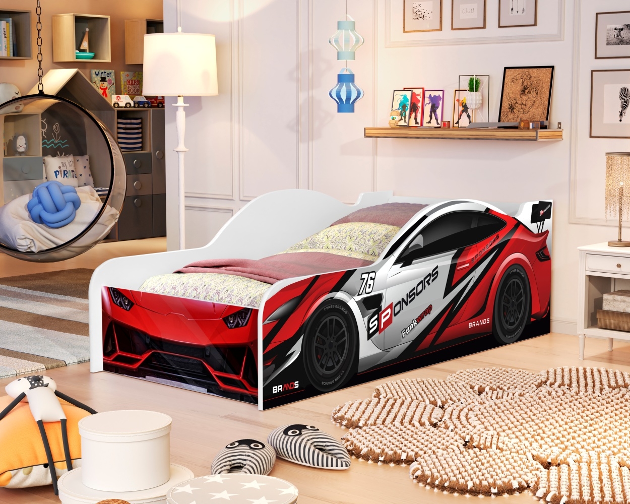 Cama Carro Solteiro Vermelho Full com Colchão