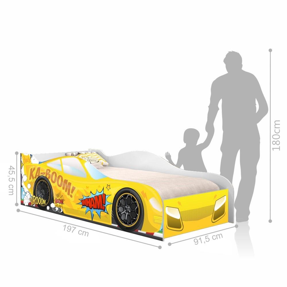 Cama Carro Vrooom Amarelo Solteiro Com Colchão