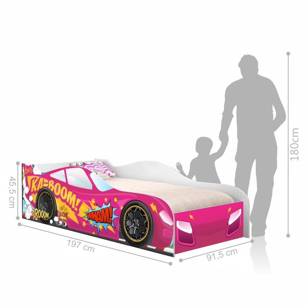 Cama Carro Vrooom Pink Solteiro Com Colchão