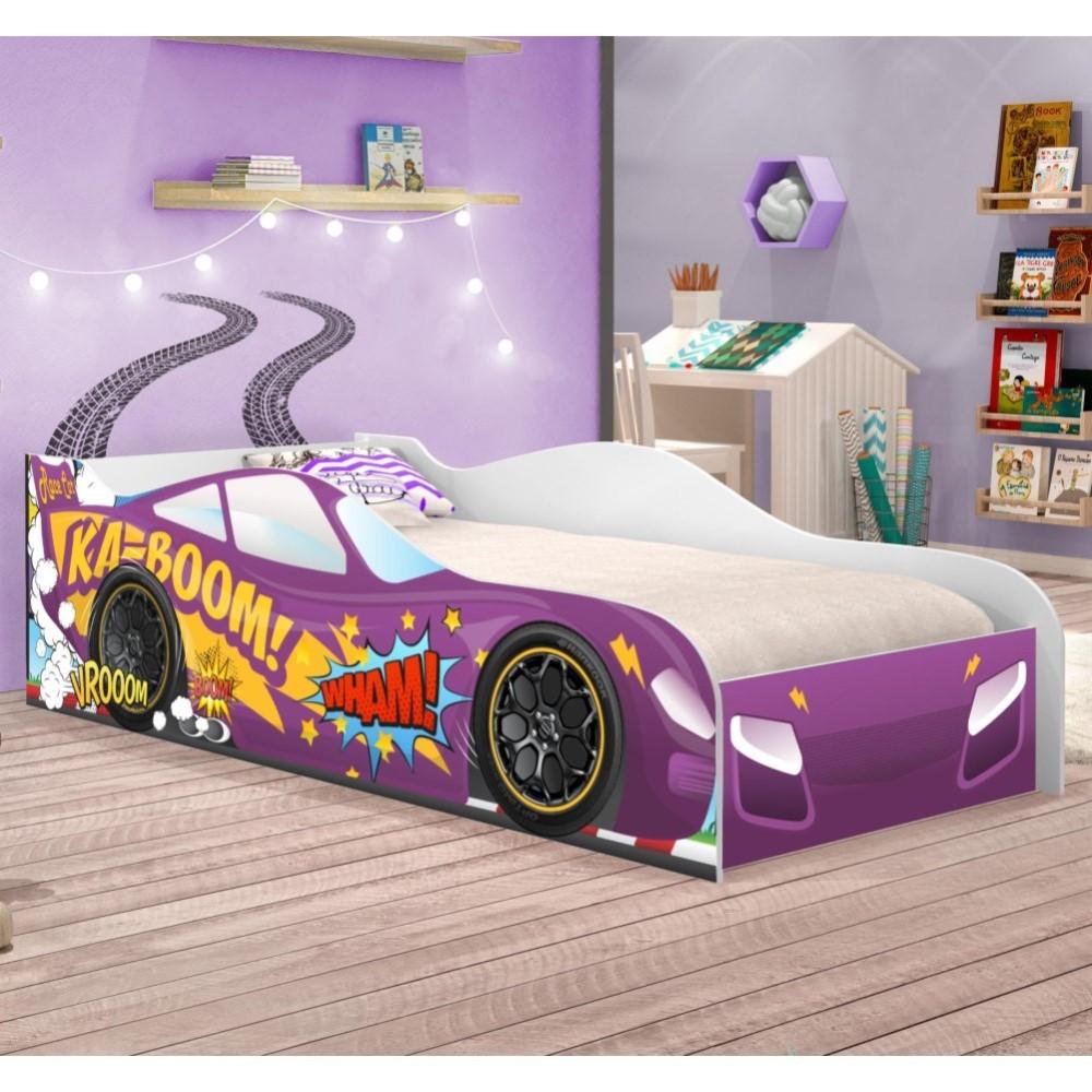 Cama Carro Vrooom Roxo Solteiro Com Colchão
