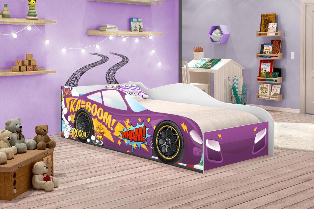Cama Carro Vrooom Roxo Solteiro Com Colchão