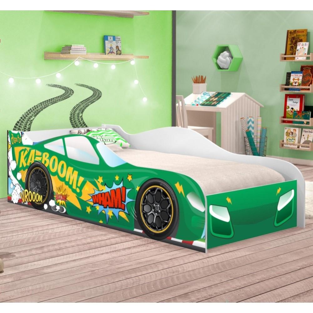 Cama Carro Vrooom Verde Solteiro Com Colchão