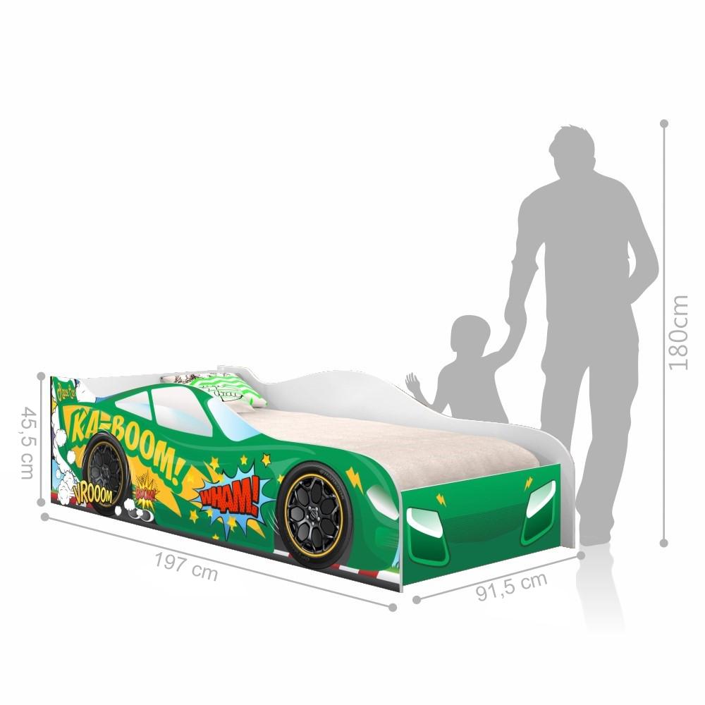 Cama Carro Vrooom Verde Solteiro Com Colchão