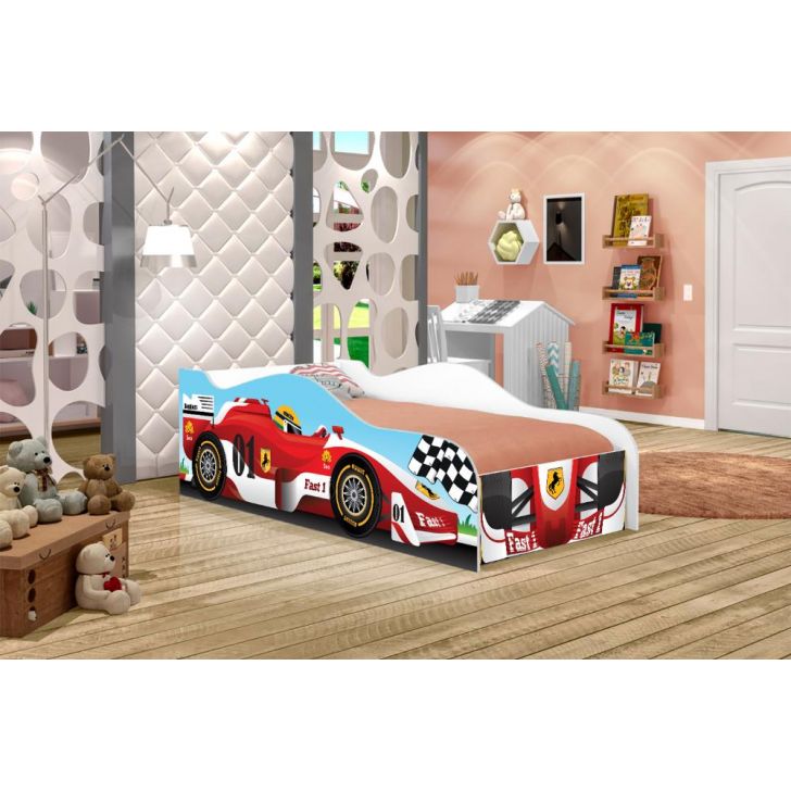 Cama Carro Corrida Infantil 100% Mdf:Vermelho