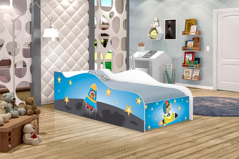 Cama Fun Astronauta e Foguete Solteiro Com Colchão