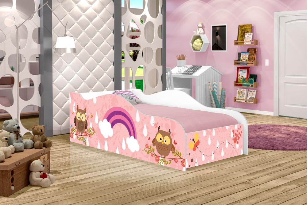 Cama Fun Corujinhas e Borboletas Solteiro Com Colchão