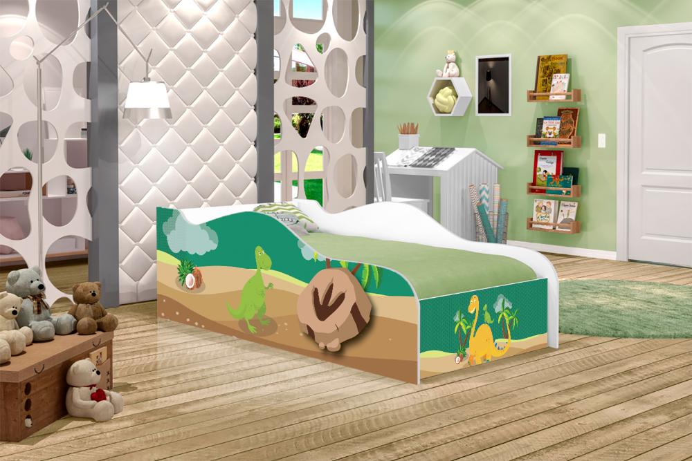 Cama Fun Dinossauros Solteiro Com Colchão